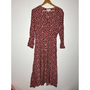 Vtg 90's Rampage Womens Maroon Floral Button Front Long Sleeve Dress Size 9